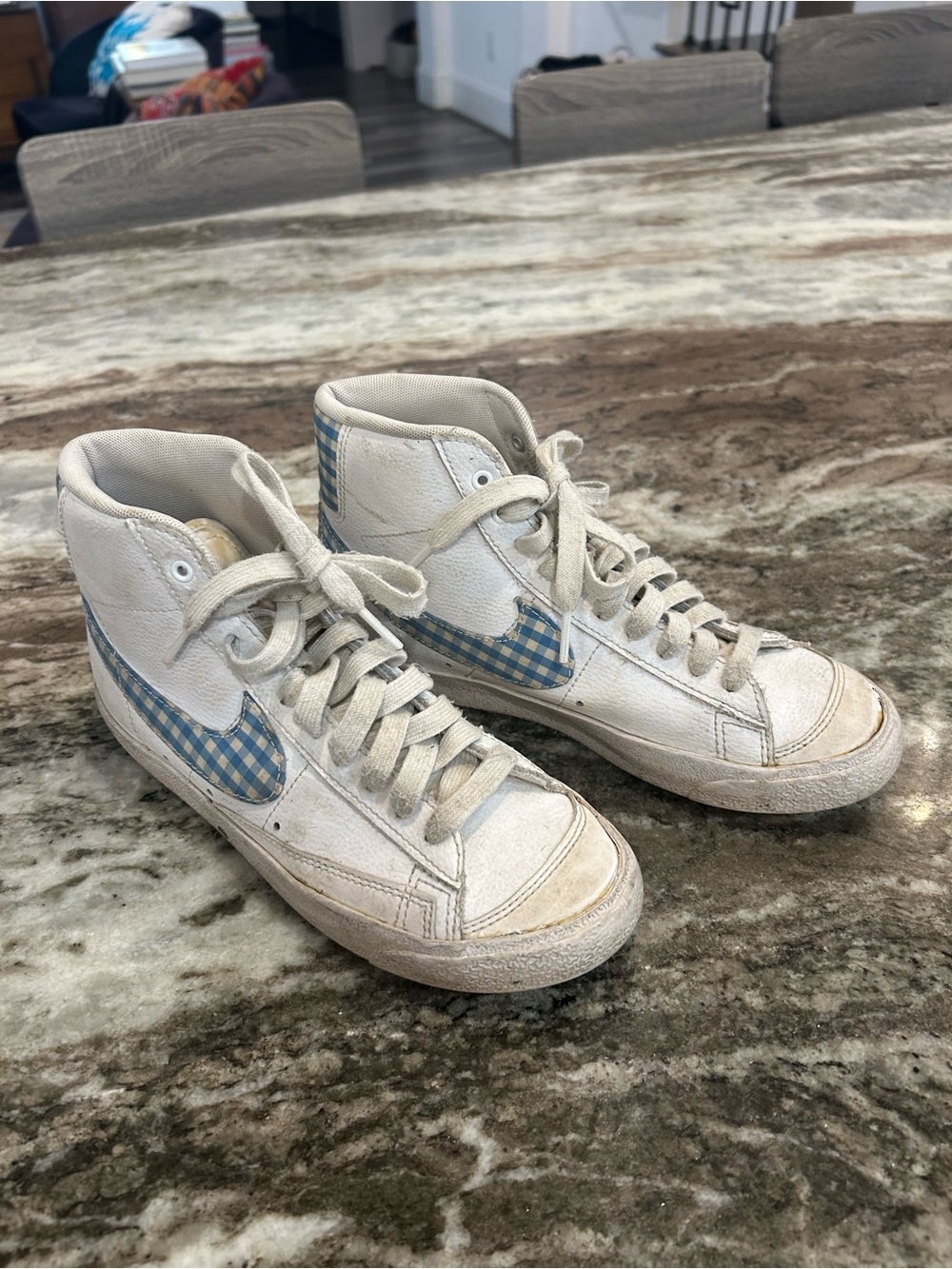 Nike High-Top Sneakers blazer mid 77 with Blue Gingham size 7 have wear